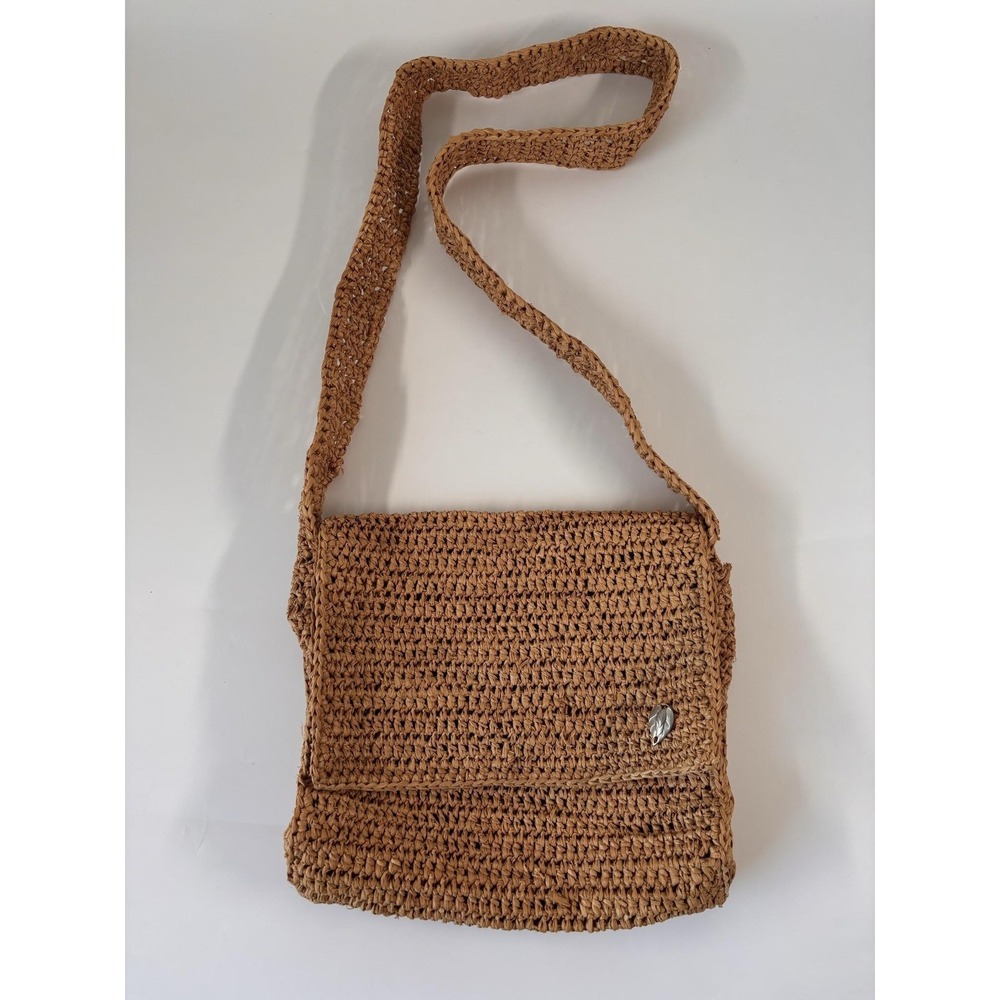 Kaminski Crossbody Bag Womens Medium Brown Raffia Straw Woven Beach Boho Summer